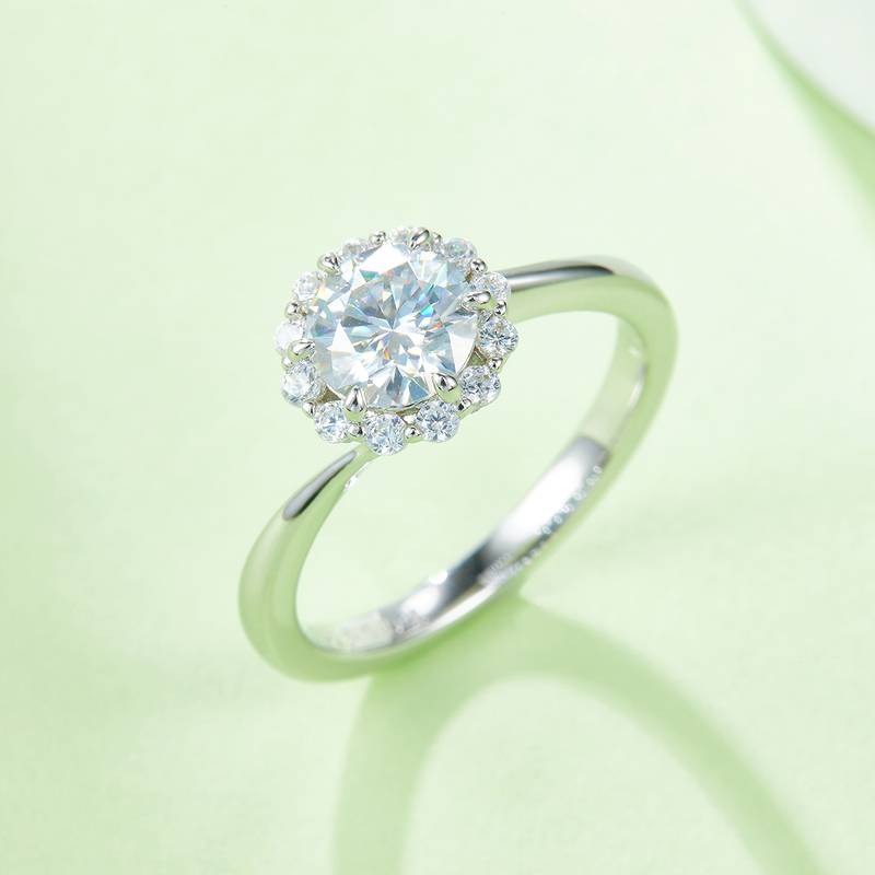 爱火S925银镀白金MoissaniteWomen's Ring1ctD级